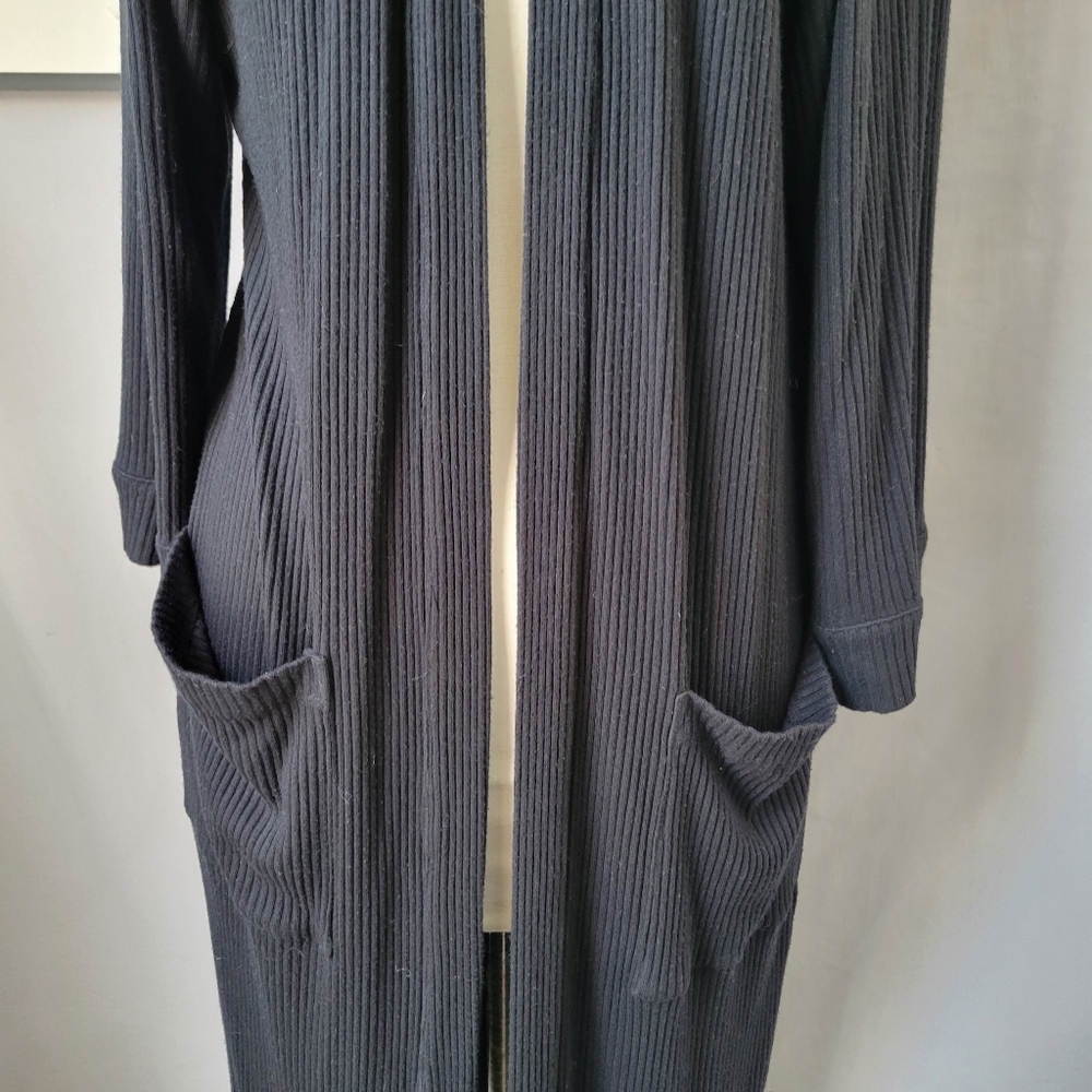 Whimsy + Row Frances Ribbed Modal Robe Duster Cardigan‎ Black M - Picture 8 of 16